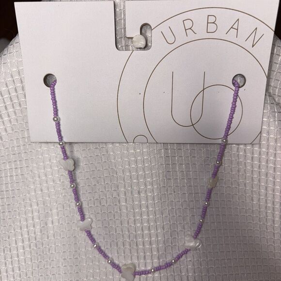 Urban Outfitters Sequoia Beaded Butterfly Purple & White Necklace NWT - Picture 7 of 9